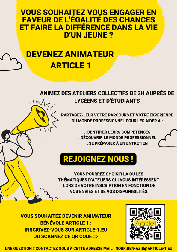 Affiche « Devenez animateur Article 1 » créée pour l'association